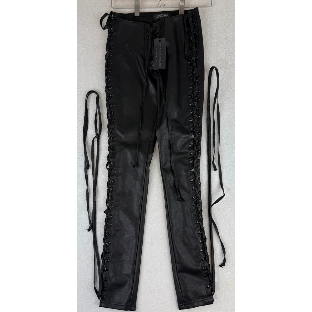 Widow Dolls Kill Lace Up Leggings Womens S Black Faux Leather Gothic WID221438